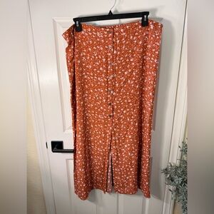 wild fable Rust Orange Floral Button-Front Maxi Skirt